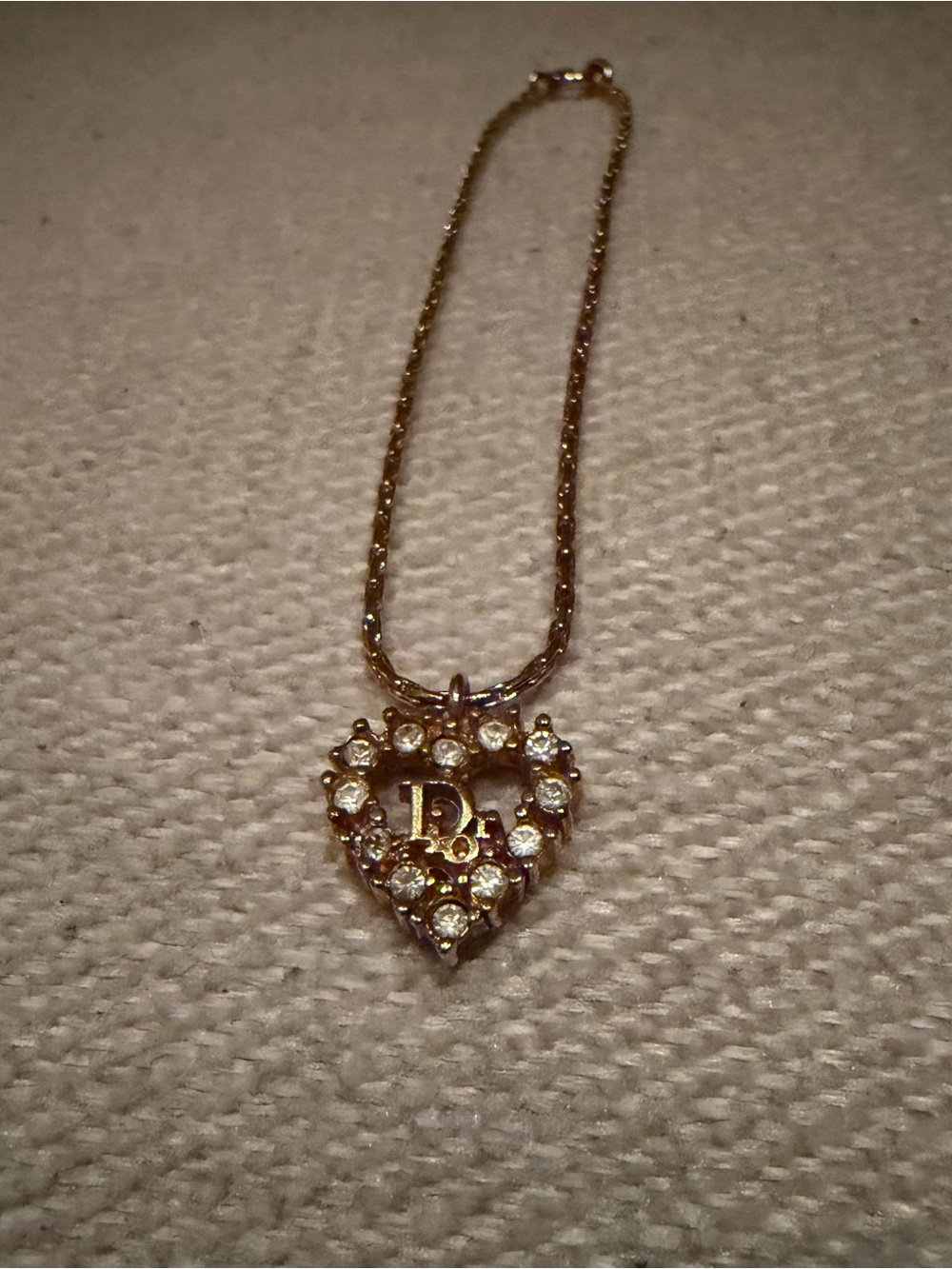 Dior Gold Heart Pendant Necklace with Rhinestone Accents